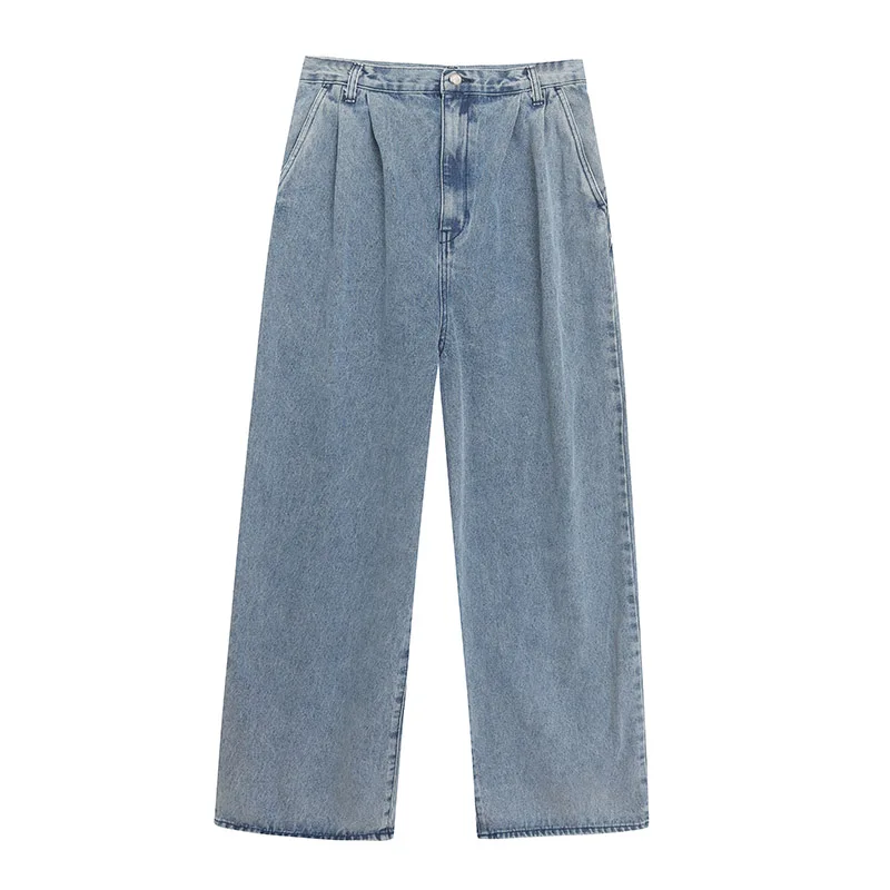 

Casual Fashionable Vintage 100% Cotton Washed Straight Leg Women's Jeans Loose Simple Trendy High Waist Button Fly Denim Pants