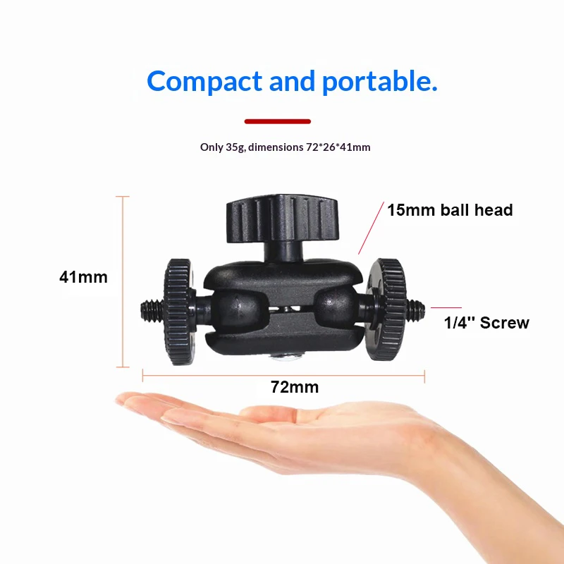 Doppel-Kugelkopf-Magic-Arm für GoPro, Insta360, DJI, DSLR, Monitor, Videoleuchte, Mikrofon, Stativ, 1/4-Zoll-Schraubhalterung, Action-Kamera-Zubehör – Detail 2