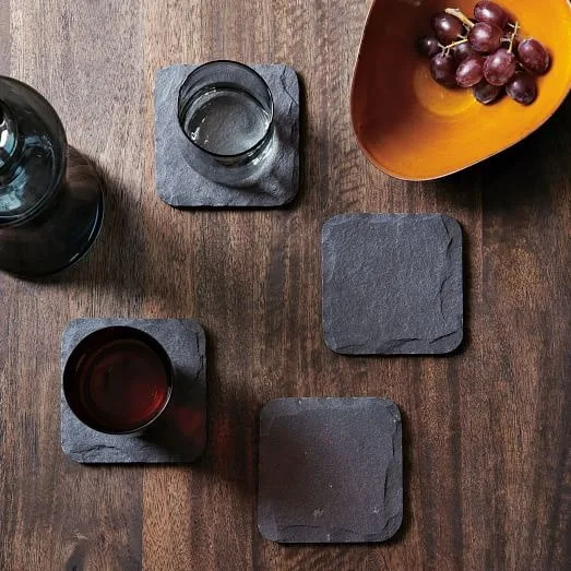 1/4PC Round Square Slate Dinner Plate Natural Black Slate Western Steak Plates Kitchen Cheese Pizza Flat Kitchen Fruit Tray Tool