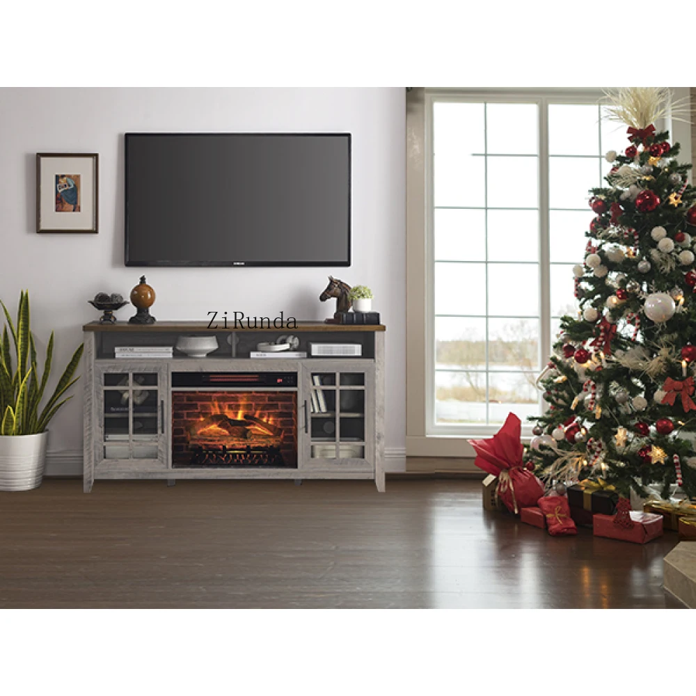 Suporte de mídia de TV de 55 polegadas com aquecedor de inserções KD de lareira elétrica, cor de lavagem cinza