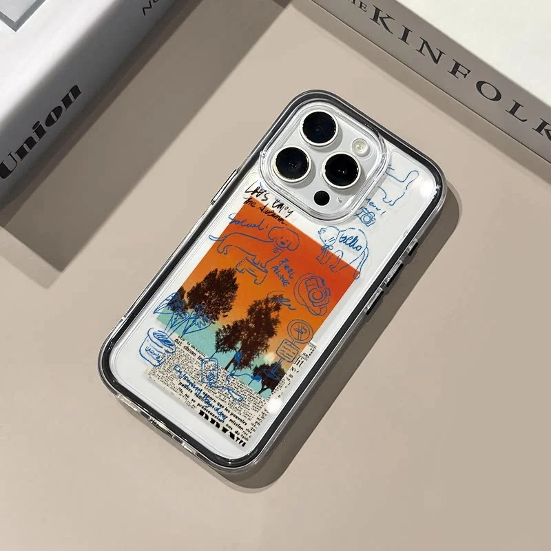 INS Sunset Graffiti Clear Phone Case For Samsung Galaxy S26 Ultra Case S25 S23 S24 S22 Plus A57 A37 A55 A54 A35 A15 FE A16 Cover
