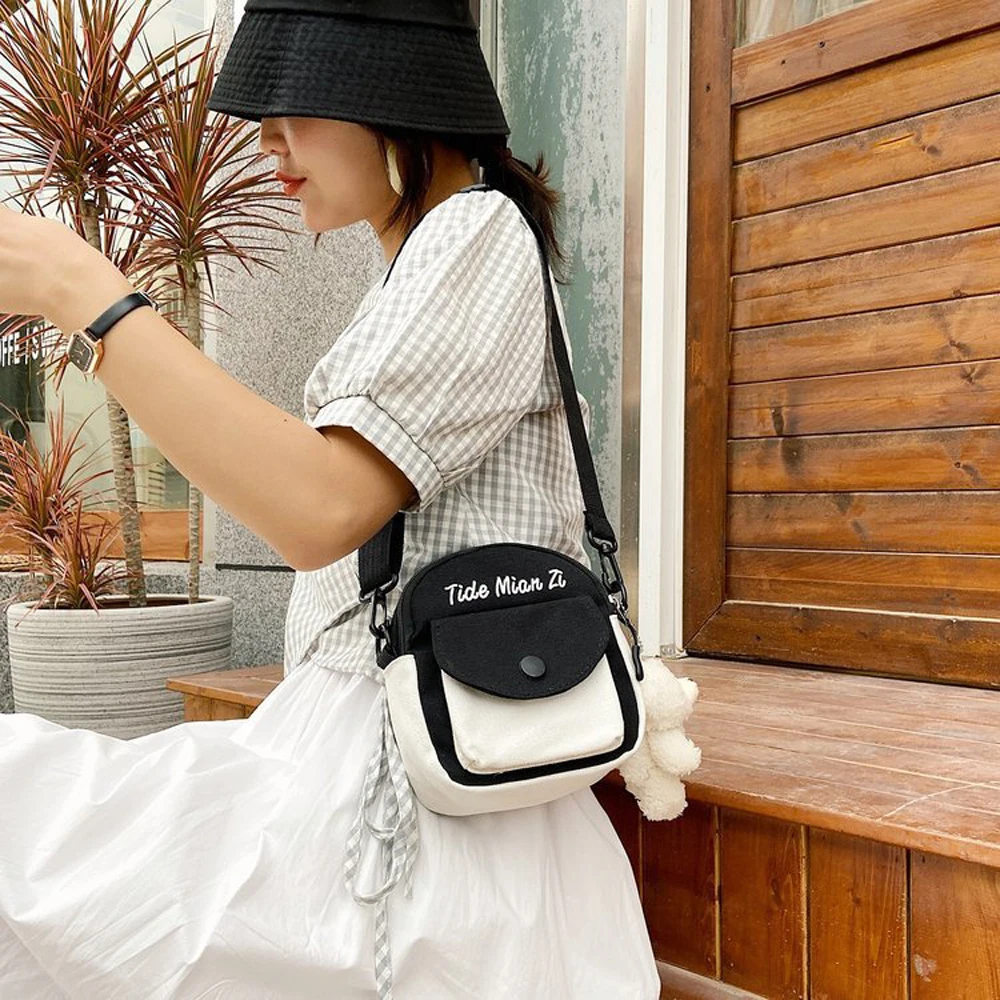 Cute Canvas One Shoulder Womens Bag Little Korean Version Fashion Crossbody Bag Female Student Cotton Womens Handbag