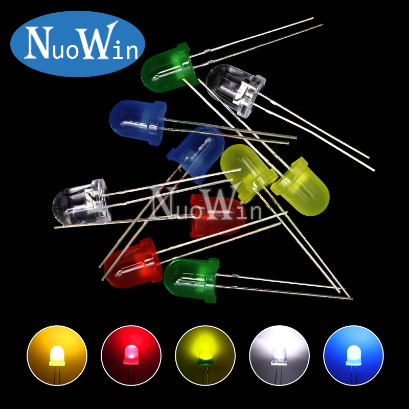 10pcs 8mm LED Diode F8 Assorted Kit White Red Green Blue Yellow DIY Light Emitting Diode