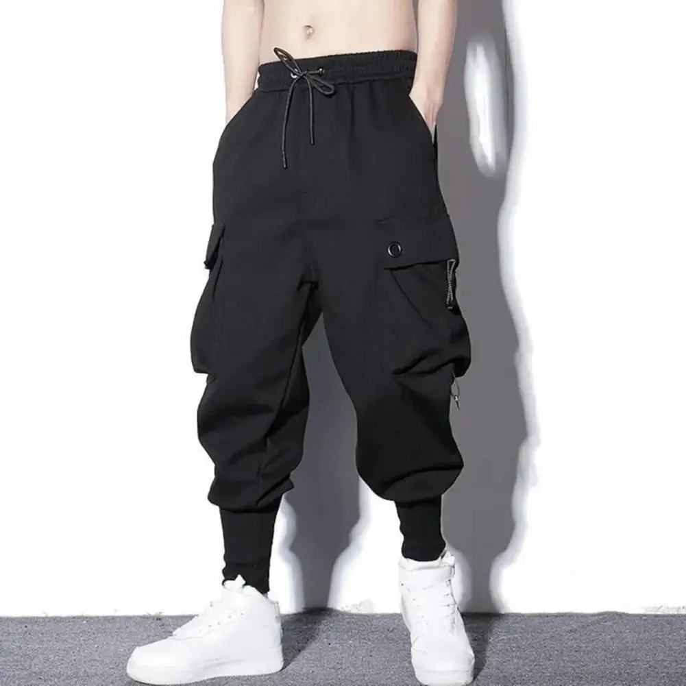 Men Trousers Soft Breathable Men's Cargo Pants with Ankle-banded Design Multi Pockets Drawstring Elastic Waist for Casual Sports