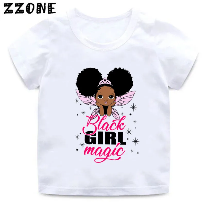 Girls Funny T-Shirts Cute Little Melanin Princess Queen Print Cartoon Kids Clothes Summer Short Sleeve Baby Tshirt Children Tops