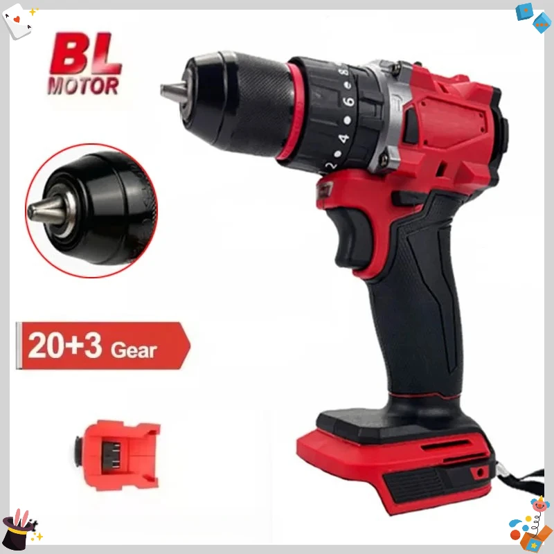 150N.m Cordless Electric Drill 20+3 Torque Small Drill Brushless Impact Drill Hammer Multifunctional Tools Fit Milwaukee Battery