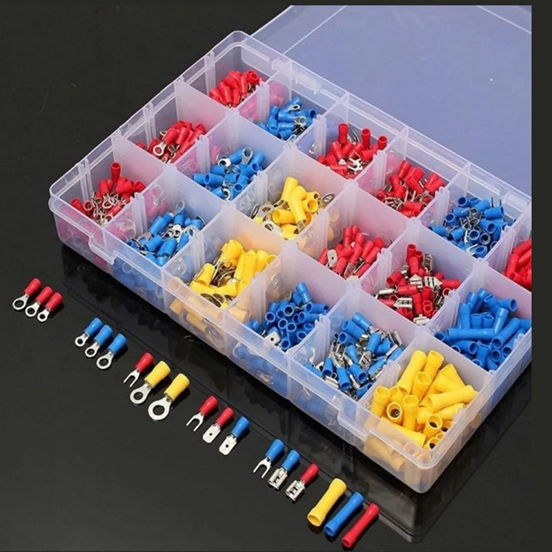 1200Pcs Cold-Pressed Terminal Block Combination Set Connecting Terminal Assorted Spade Cable Connector Crimp