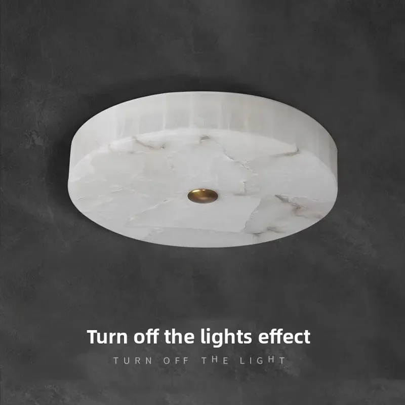 All-copper Marble Post-modern Minimalist LED Ceiling Light Three-color Variable Light Fixture for Bedroom Living Rooms