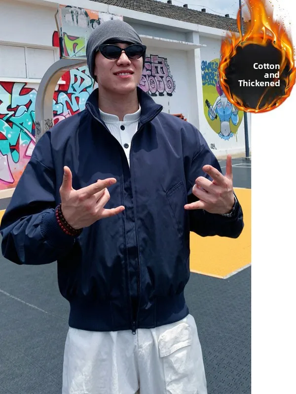 

Bla American Sle Bomber Jaet Men's Outdoor Tee-Proof Workwear Coat Hard-Collar Baseball Suit Loose Fit Non-Ironed Pol...