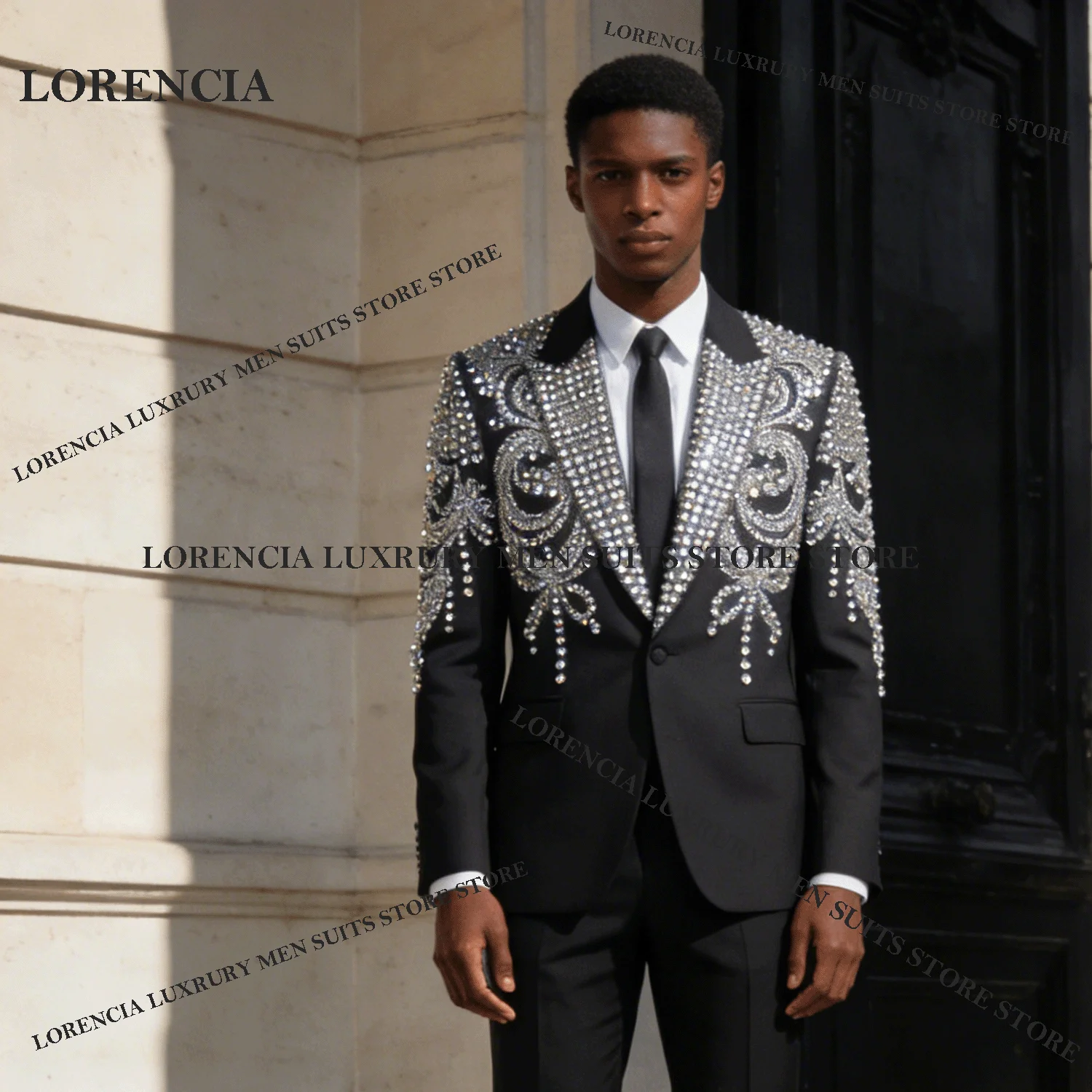 

Crystal Rhinestones Men Suits 3 Pieces Sets Groom Male Blazers Customized Exquisite Wedding Tuxedos Formal Slim Fit Ropa hombre