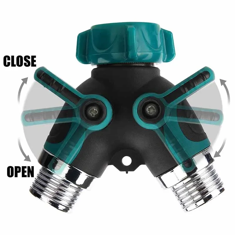 Garden Watering Two Way Hose Splitters Connector Metal Body Distributor For Outdoor Tap And Faucet