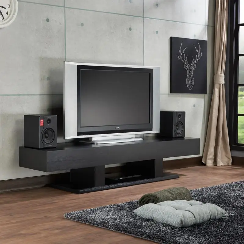 

TV Stand, Black Finish, Modern Design, Storage, Entertainment Center.
