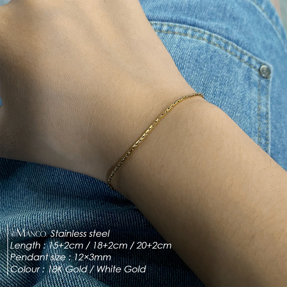 eManco 1.3MM Hammered Wire Chain White Gold  Bracelet Simple Men\'s No Color Loss Waterproof Hand Jewelry