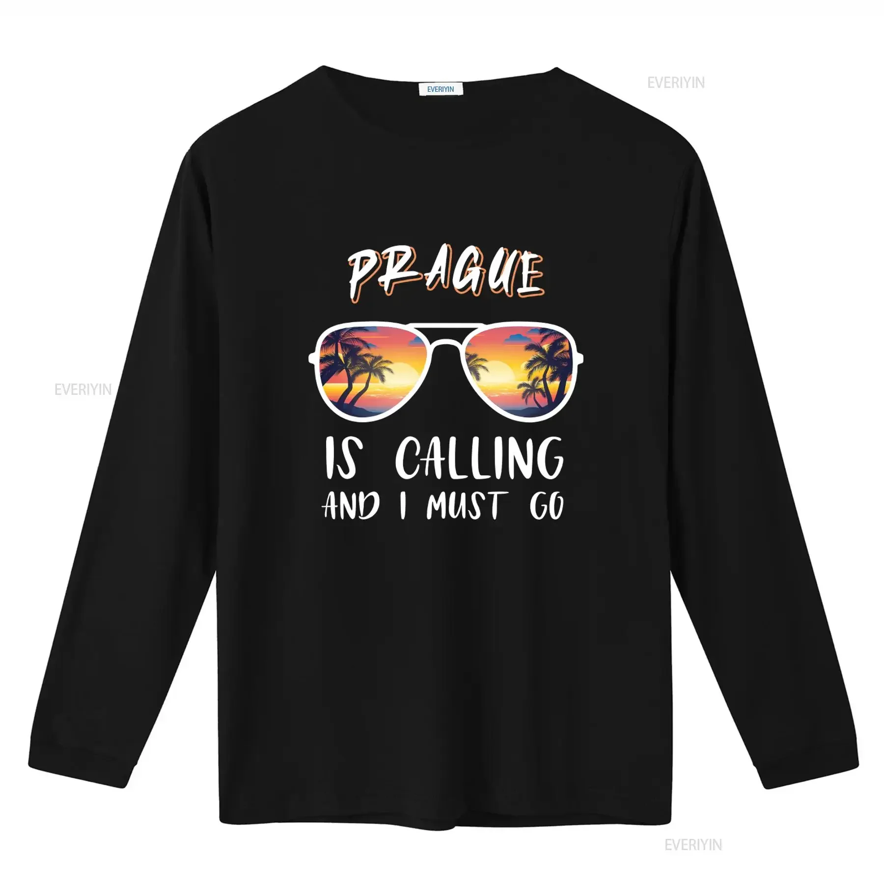 Prague Is Calling And I Must Go T Shirt Stylish Design with Sunglasses Sunset Print Perfect for Czech Republic Vacation