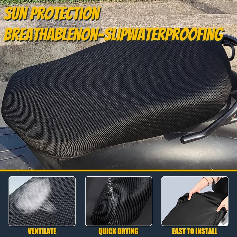 Motorcycle Electric Seat Cover Breathable Sun Protection 3D Mesh Fabric Scooter Seat Cover Pad Anti-skid Honeycomb Mesh Cushion