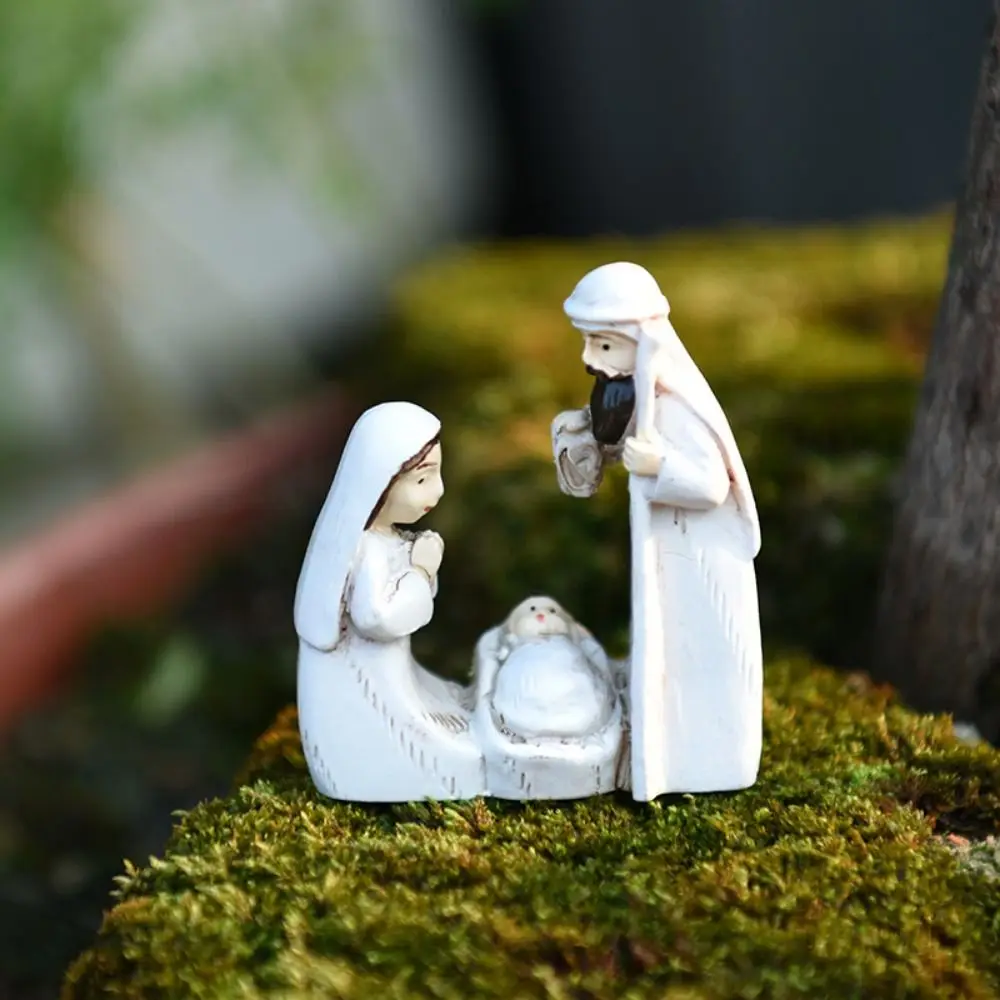 Creative Cute Jesus Birth Sculpture Cartoon Decorative Christmas Manger Ornaments Sturdy Religious Resin Statue Desktop