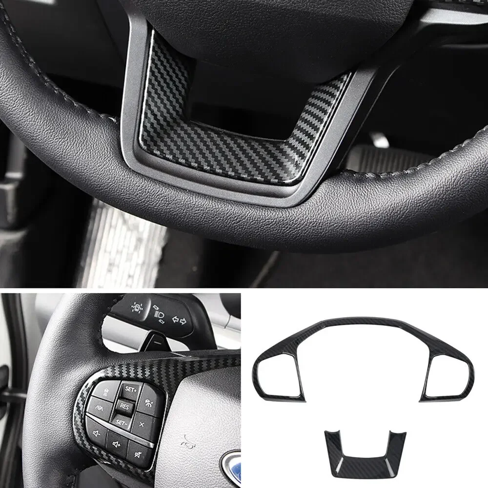 For Ford Explorer 2020 2021 2022 2023 ABS Carbon Fiber Style Inner Car Steering Wheel Cover Trim Button Panel Frame Decor Auto