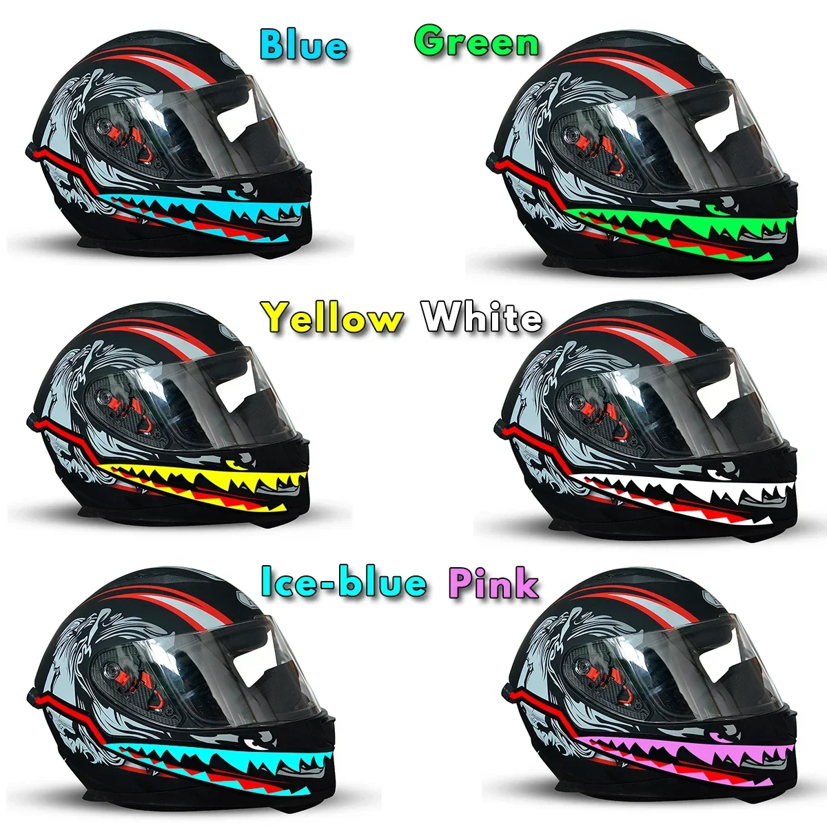 2 In 1 2Pcs Shark Style Motorcycle Helmet Light Strip LED Night Signal Light Stripe Glowing Night Luminous Modified Sticker Tool