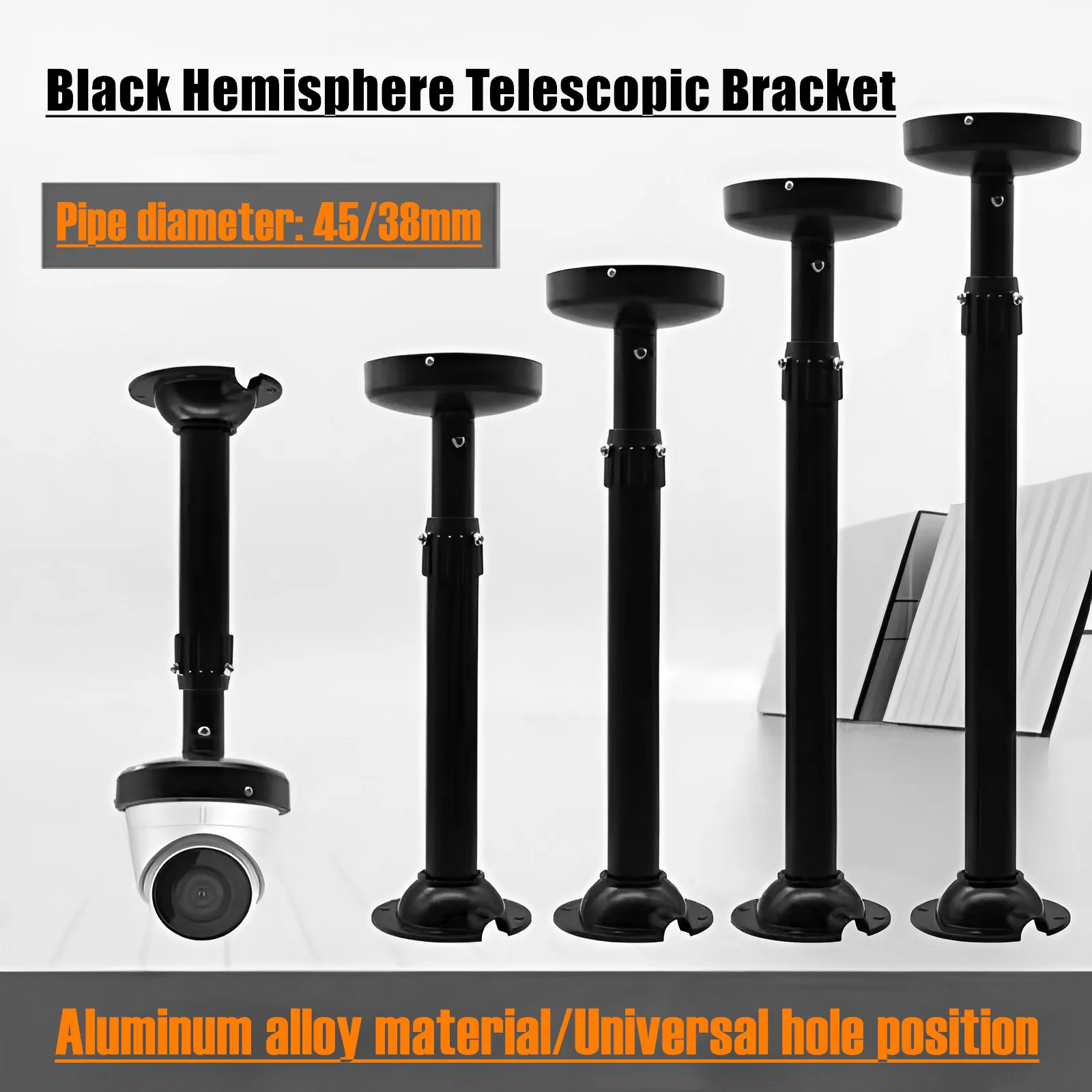 

I Type Black Aluminum Alloy CCTV Dome Camera Telescopic Ceiling Mount Bracket Thickened Pipe 45mm Adjustable Extended Support