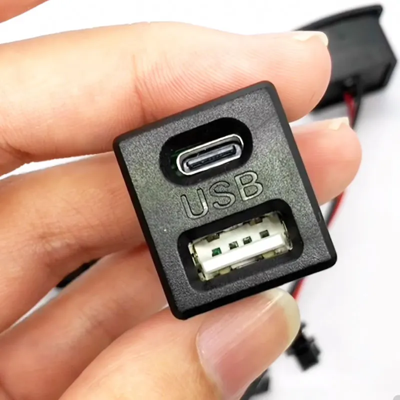 1Pcs Black Double Layer Usb Female Base Type-C Socket and Female Usb Lamp Charging Socket Power Socket With Cable Connector