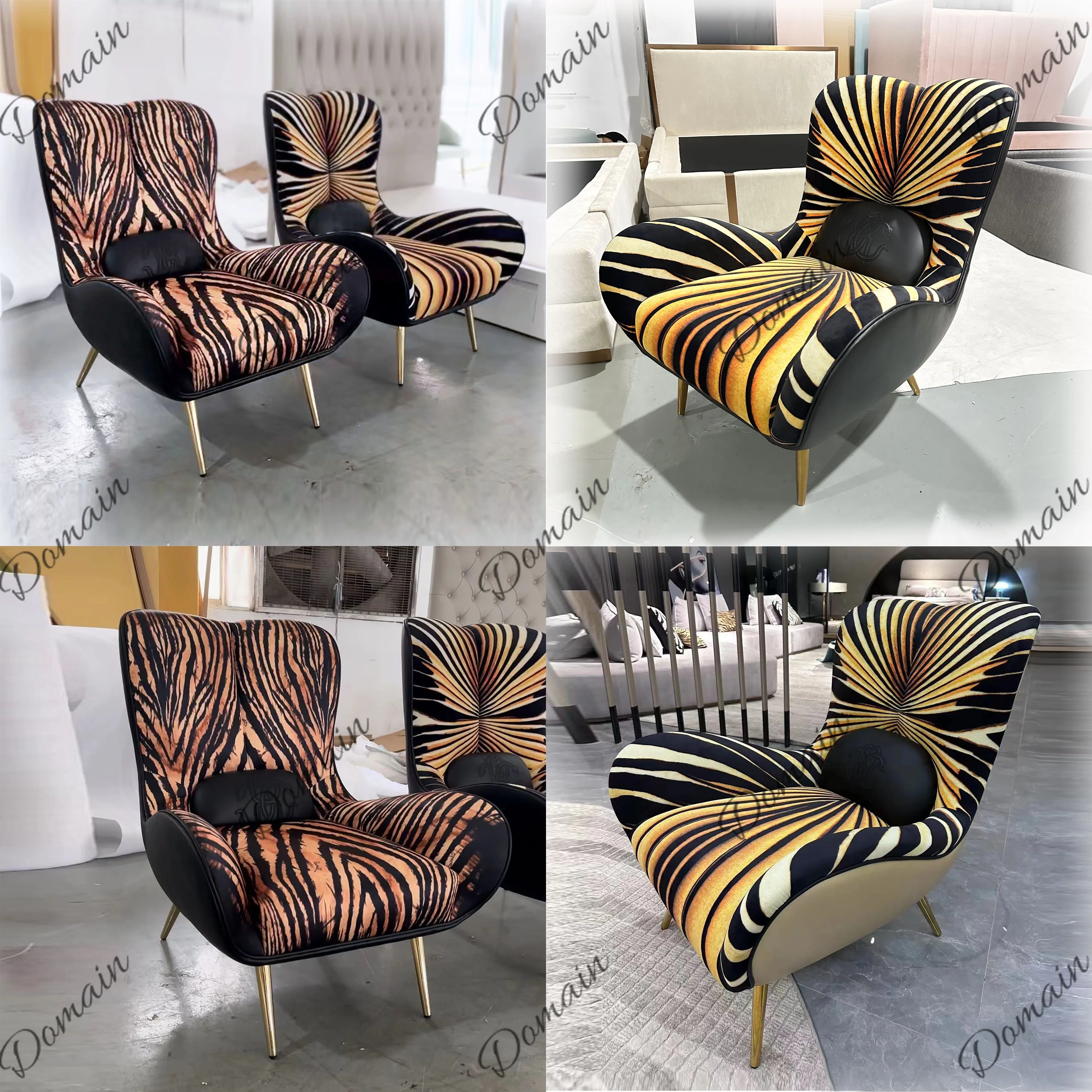 Luxury Vintage Designer High Back Leopard Lounge Chair for Living Room Home Baroque Retro Accent Sofa