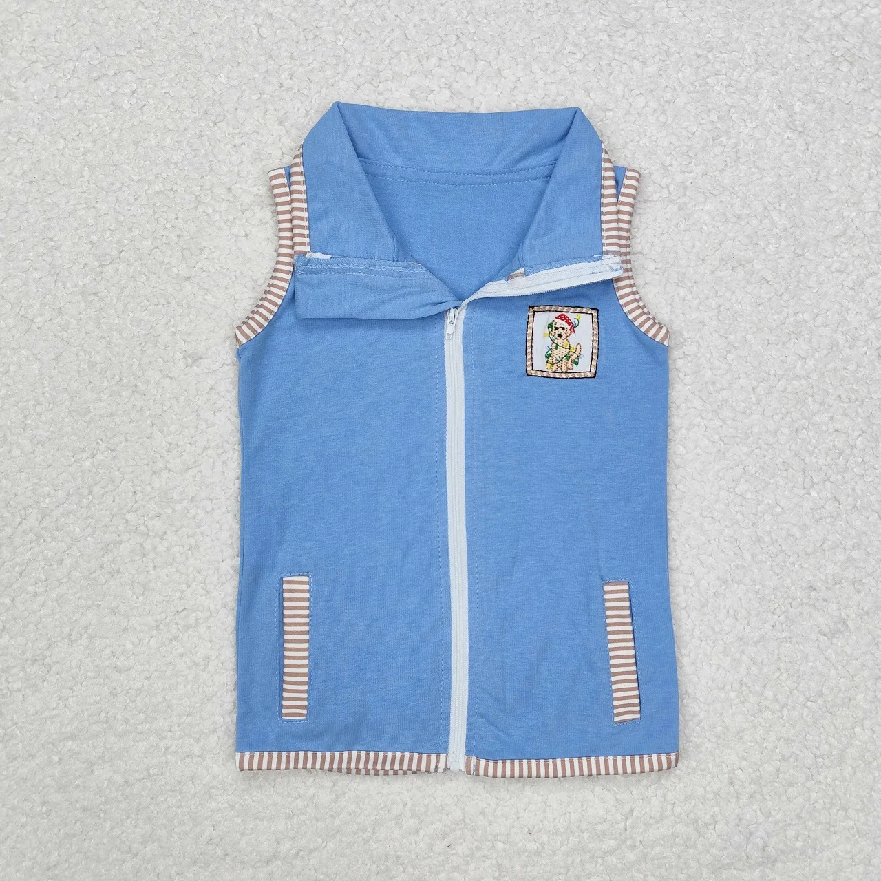 Wholesale Children Vest Zipper Infant Blue Cotton Shirt Kids Clothes Baby Boy Christmas Toddler Sleeveless Embroidery Dog Coat