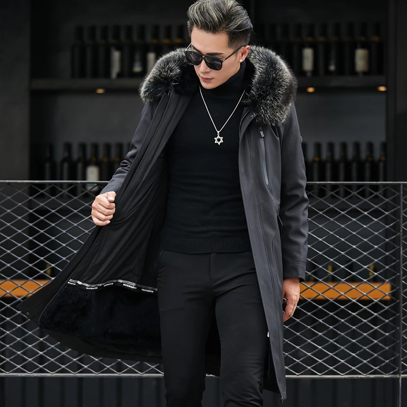 Real Fur Parka Men Clothing Winter Warm Rabbit Fur Liner Detachable Fur Coat Man Hooded Raccoon Fur Collar Long Parkas Abrigos