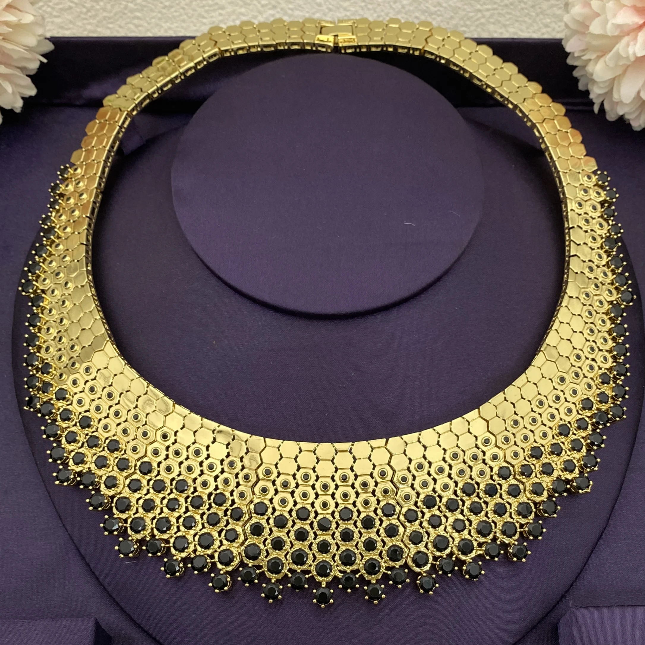 HY Gold-plated black Zirco Gold-plated Zircon 4 bridal necklaces, earrings, bracelets, rings, super stylish Dubai Libya hot item view 2