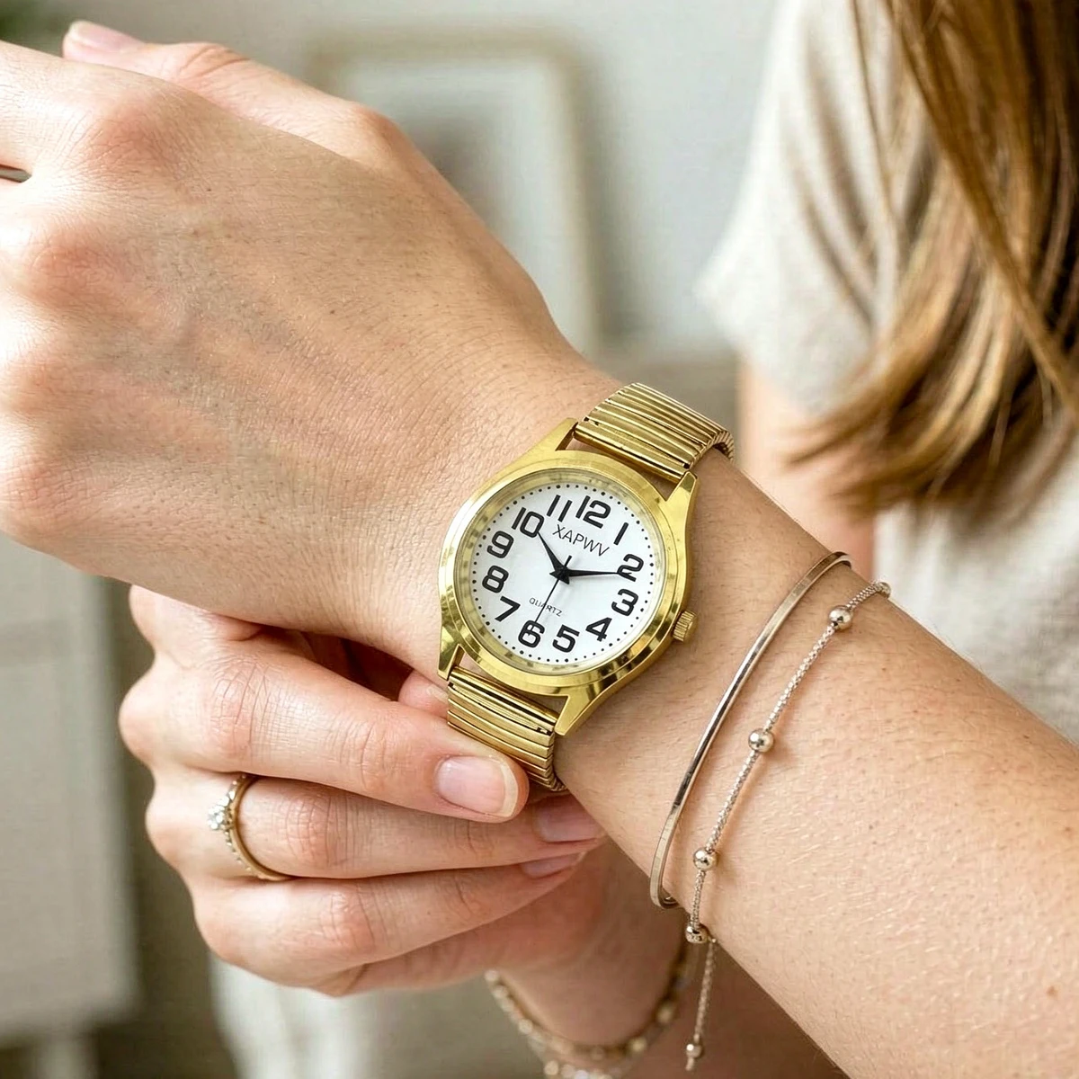 Simple Business Casual Couple's Watch with Elastic Strap and Arabic Numeral Dial, Quartz Watch for Men and Women