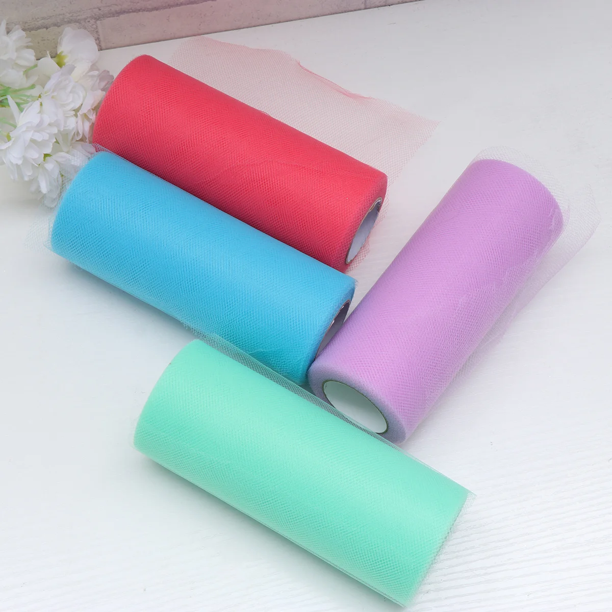 4pcs Gulungan Tulle 6 Inci 25 Yard Untuk Dekorasi Pernikahan Kerajinan DIY Menjahit Pembungkus Kado Rok Tutu Pita Kursi Jaring