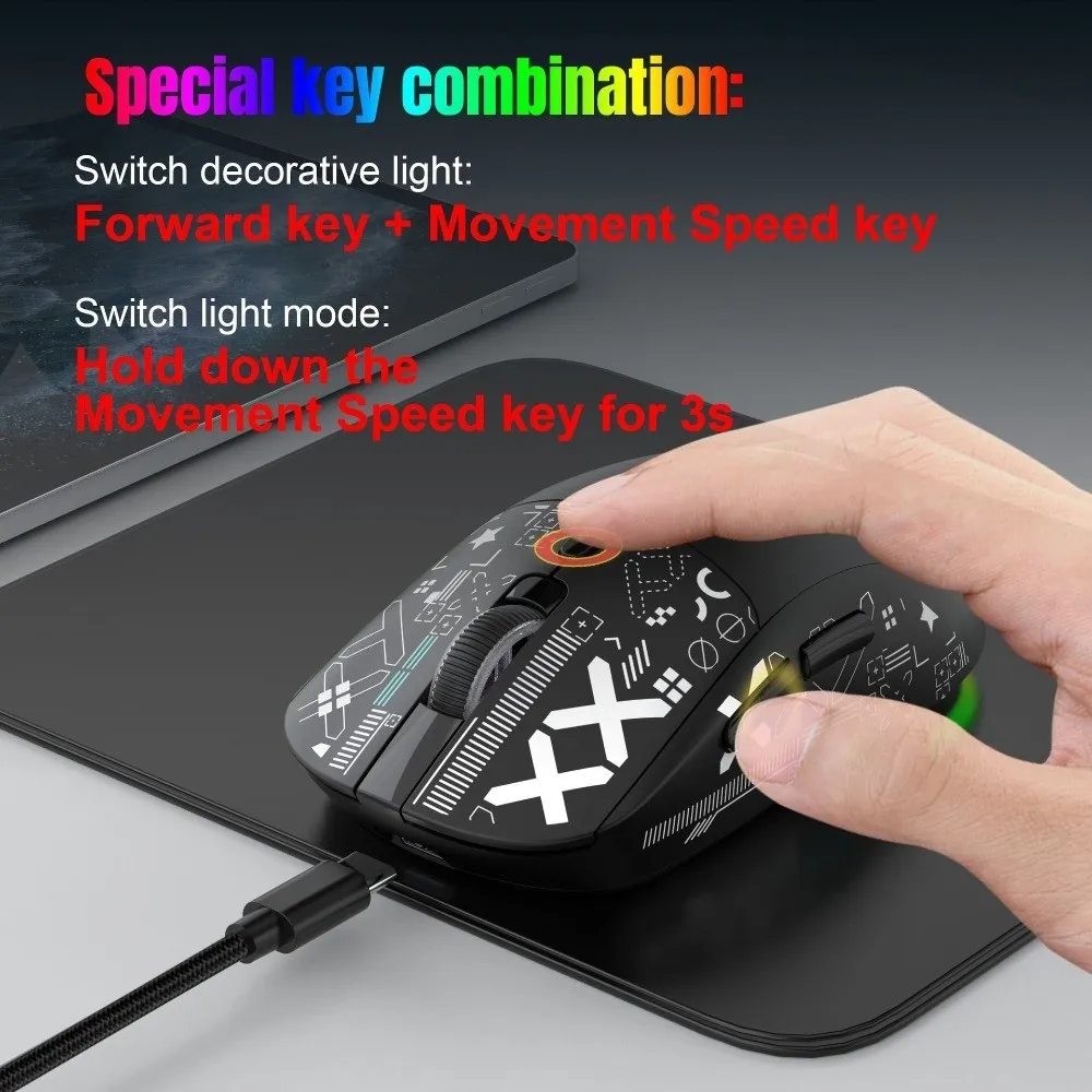 3-mode Wireless Gaming Mouse Cool Print Ergonomic Laptop Wireless Mouse Silent Buttons High-Precision Wireless Bluetooth Mouse