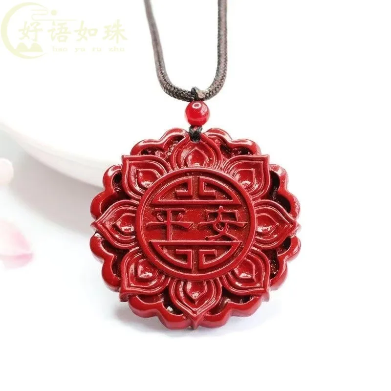 

Cinnabar Eight Treasures Lotus Safety-Blessing Card Purple Gold Sand Amulet Pendant Men's and Women's Necklaces Natal Ye