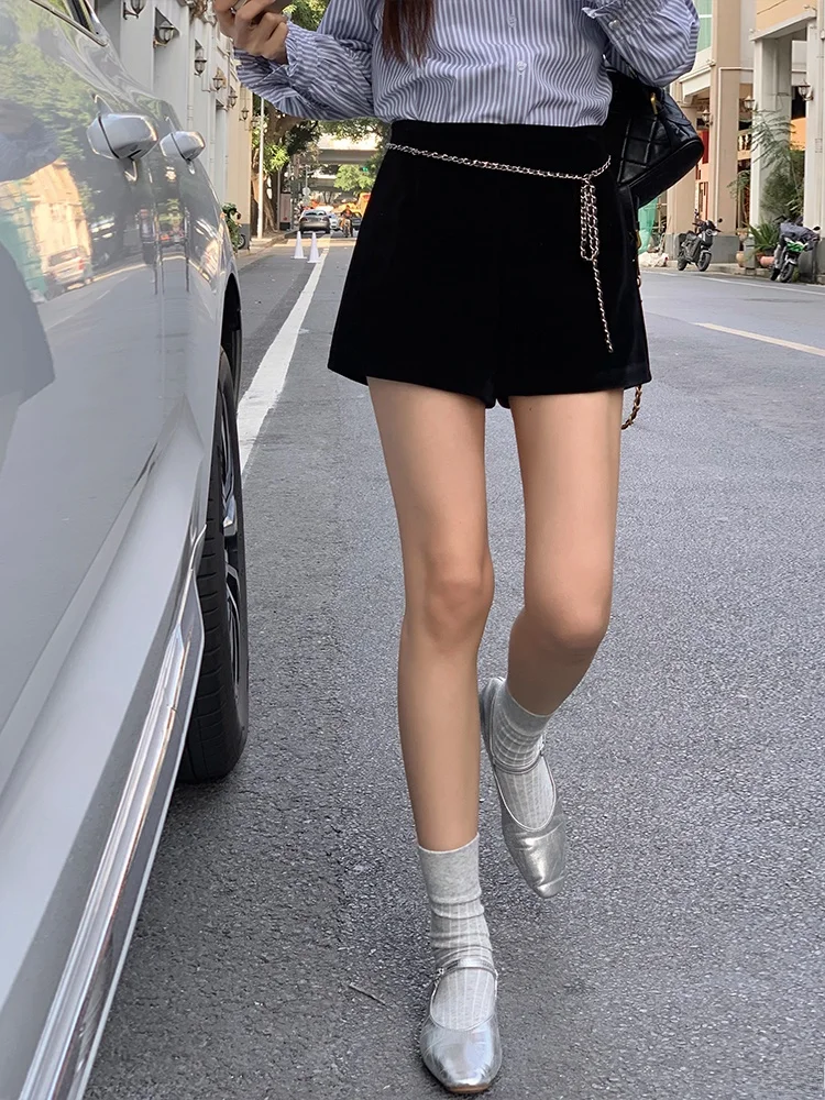 

Bla Velvet Straight Leg ort Pants Women's Casual Wide Leg Pants Autumn 2025 Faion High Waist orts Sli Slimming