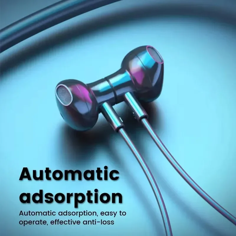 Earphone Nirkabel 5.3 Headphone Tali Leher Gaming LED Display Stereo Headset Olahraga Halter Earbud Magnetik Tahan Air