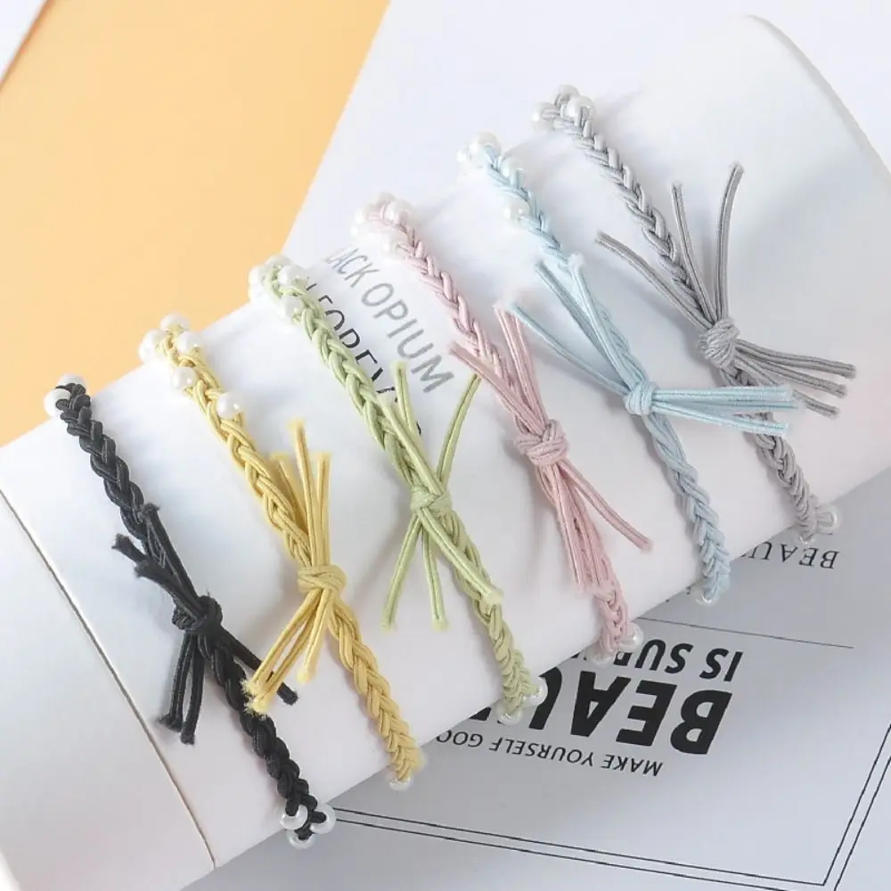 Knit Ponytail Holder Handmade Elastic Korean Style Hair Loop Woven Rubber Band Hair Styling Accessory Women Pearl Hair Rope