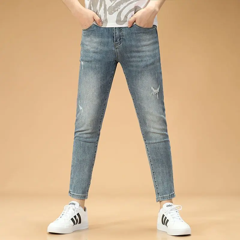 Nuovi Jeans Kpop abbigliamento di lusso coreano Jeans Casual in Denim primavera autunno pantaloni Slim e a matita Designer per Jeans Boyfriend da uomo