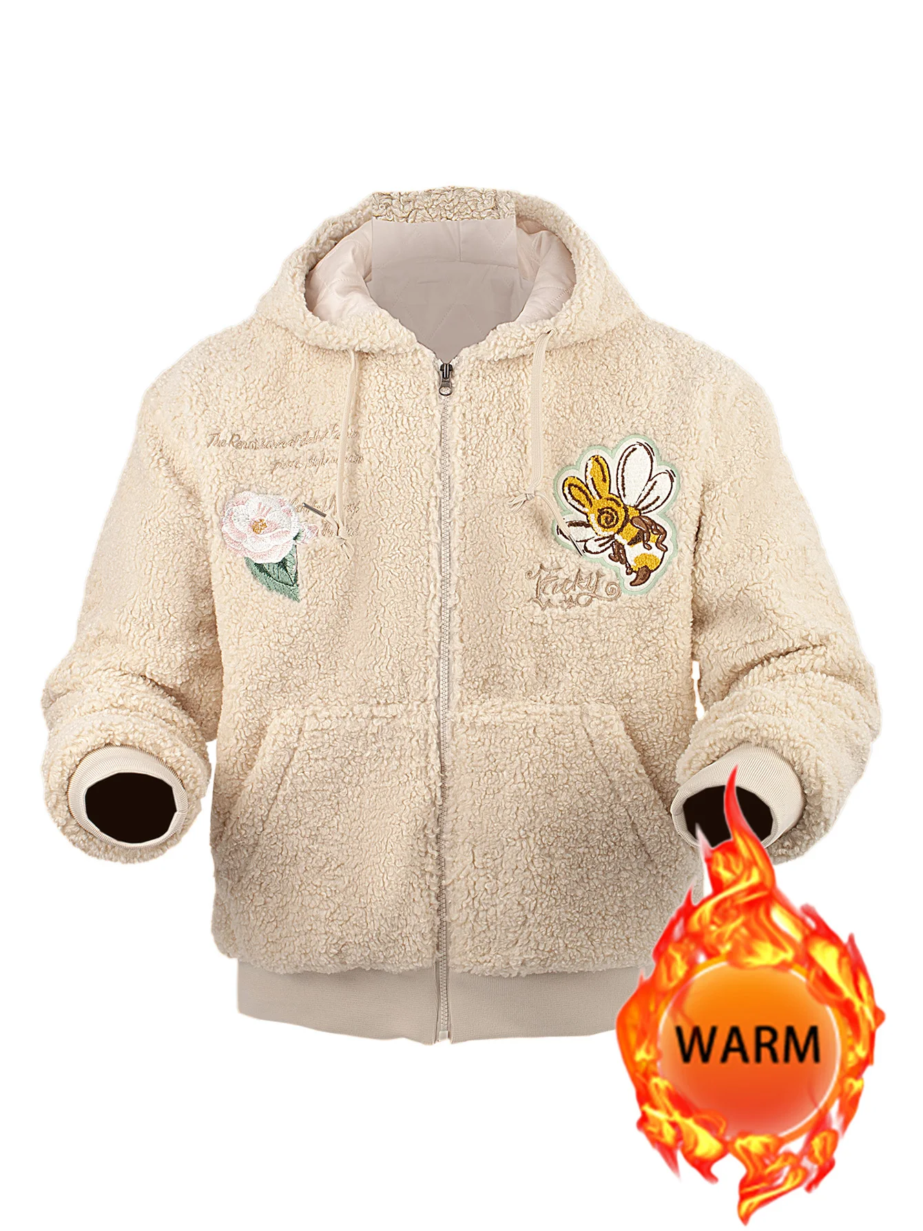 سترة نسائية بغطاء للرأس من الصوف بسحاب ملابس خارجية سميكة دافئة للخريف والشتاء مع جيوب كاجوال عصرية مطرزة يومية للجنسين #2