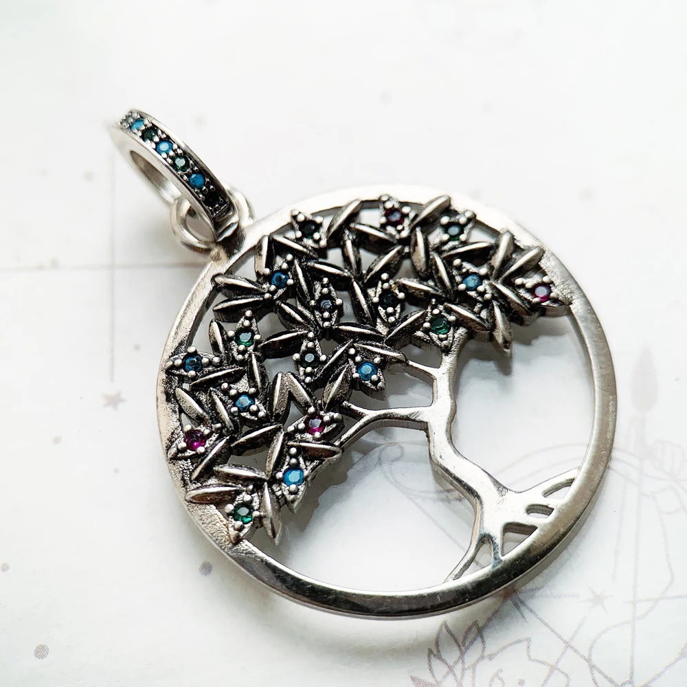 Pendant Colorful Tree,Fine Jewelry Europe 925 Sterling Silver Bohemia Nature Happy Gift For Woman
