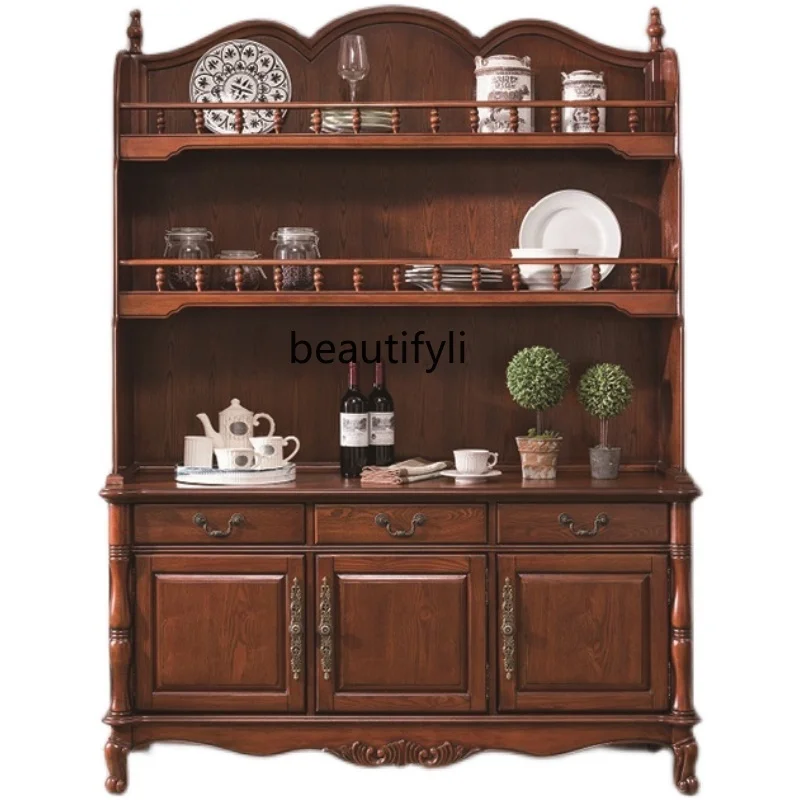 

Solid Wood Wine Cabinet Living Room Multi-Functional Partition Kitchen Painted Dining Side Double-Layer Tea All-in-One Cabinet