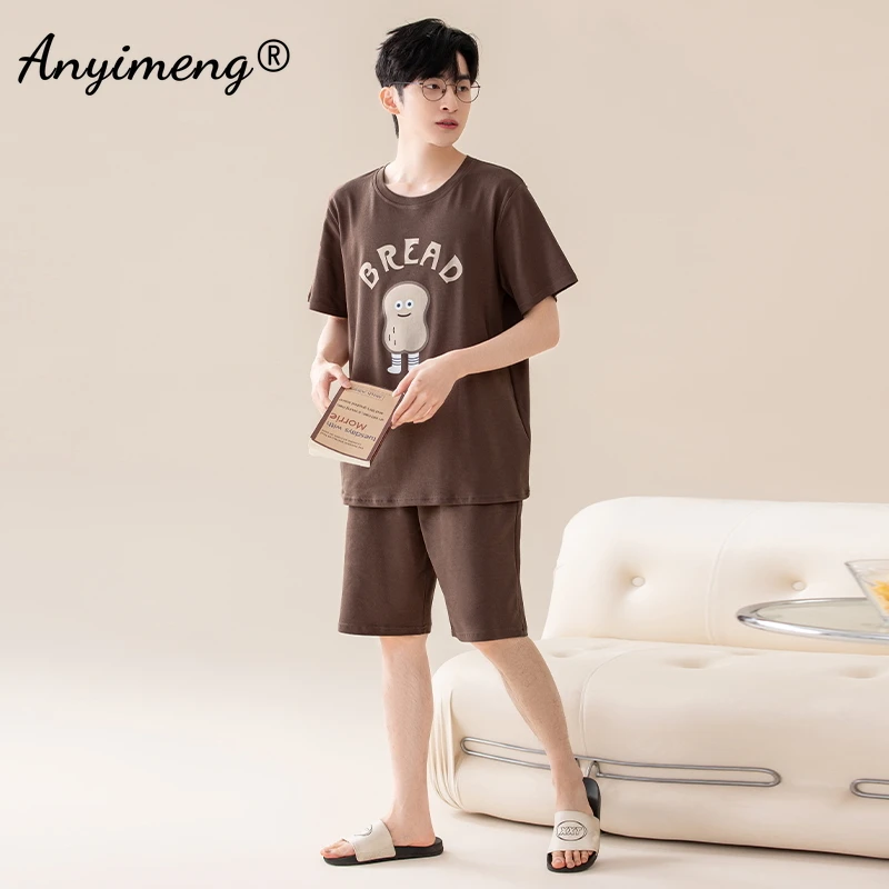 High Quality Pj for Boy Sleeping Lingerie Man Cartoon Sleepwear 100% Cotton Mens Shorts Summer New Male Short Sleeves Pajamas