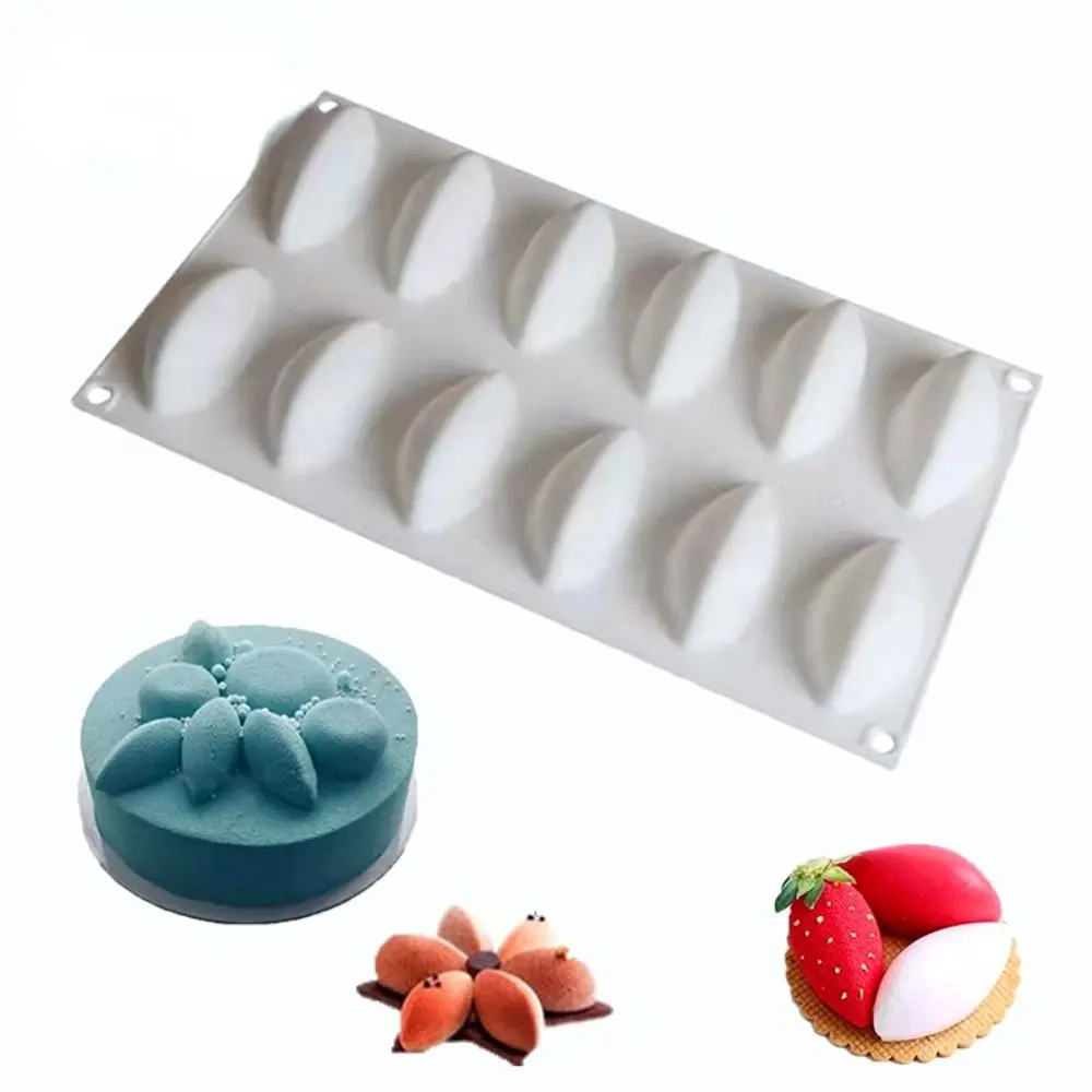 New 12 Fondant Mold Cavity Silicone Cake Form Quenelle Shaped Mould Mousse Cake Chocolate Decorating Tools Baking Pan Tray