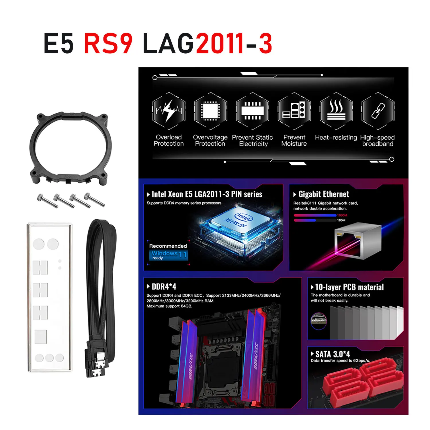 

MACHINIST E5 RS9 Motherboard LGA 2011-3 Support Xeon E5 2667 V4 2670 V3 CPU Series DDR4 ECC RAM Desktop Memory SSD Nvme M-ATX
