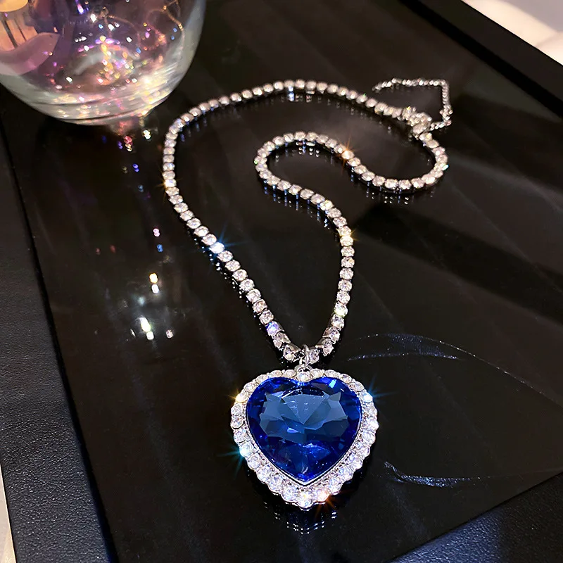 Titanic Heart of The Ocean Blue Heart Pendant Necklace Women Jewelry Set