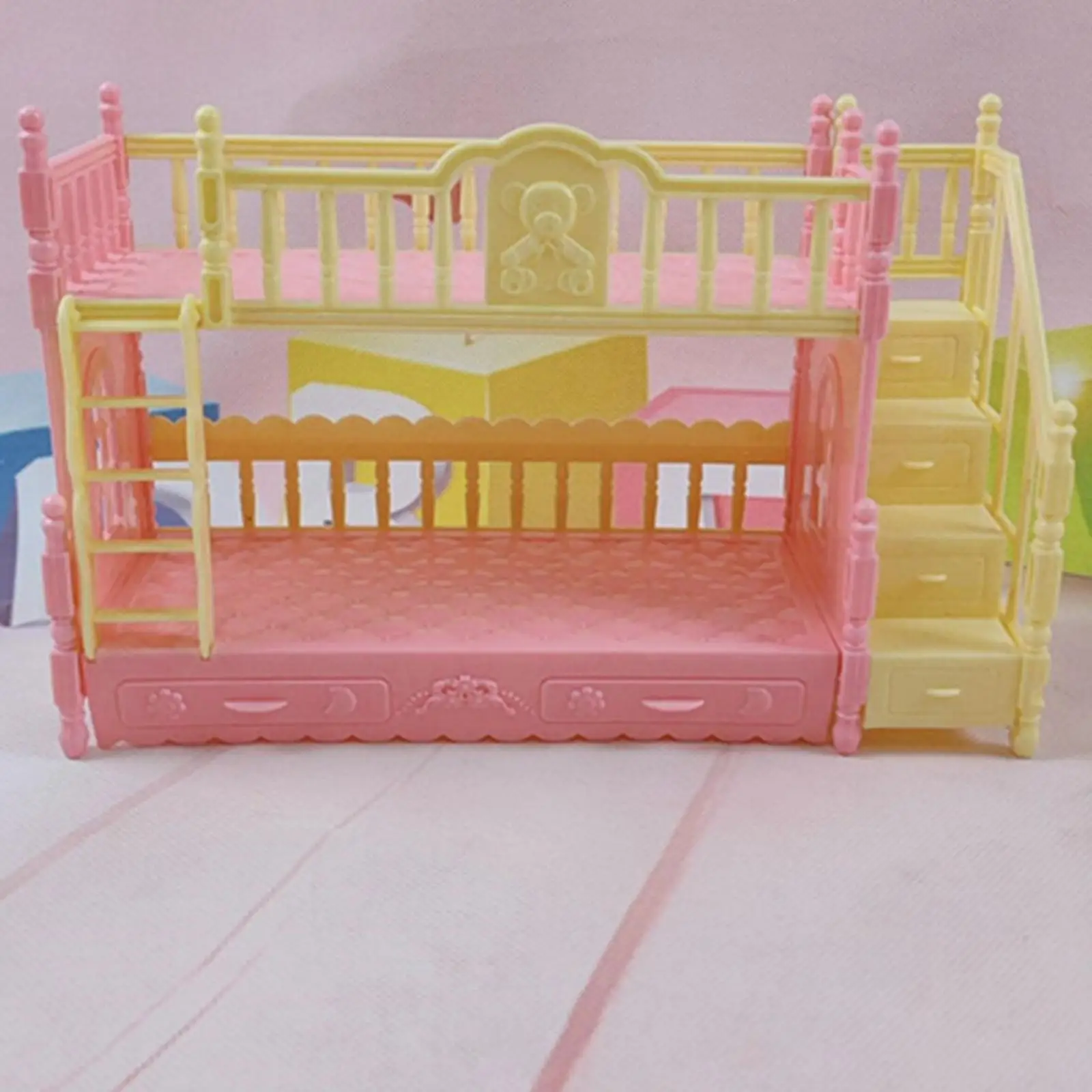 Plastic Dollhouse Miniature Bunk Bed Miniature Loft Beds Accessories Model