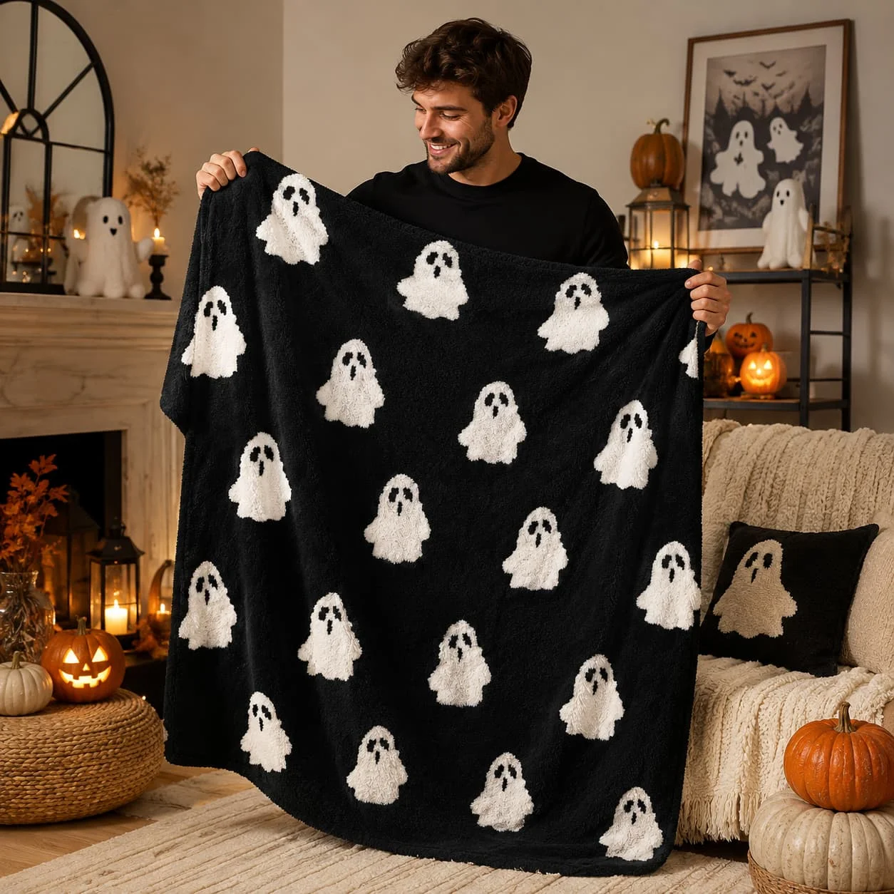 Tingjoo Halloween Ghost Throw Blanket 50 x 60 Inch (Black)