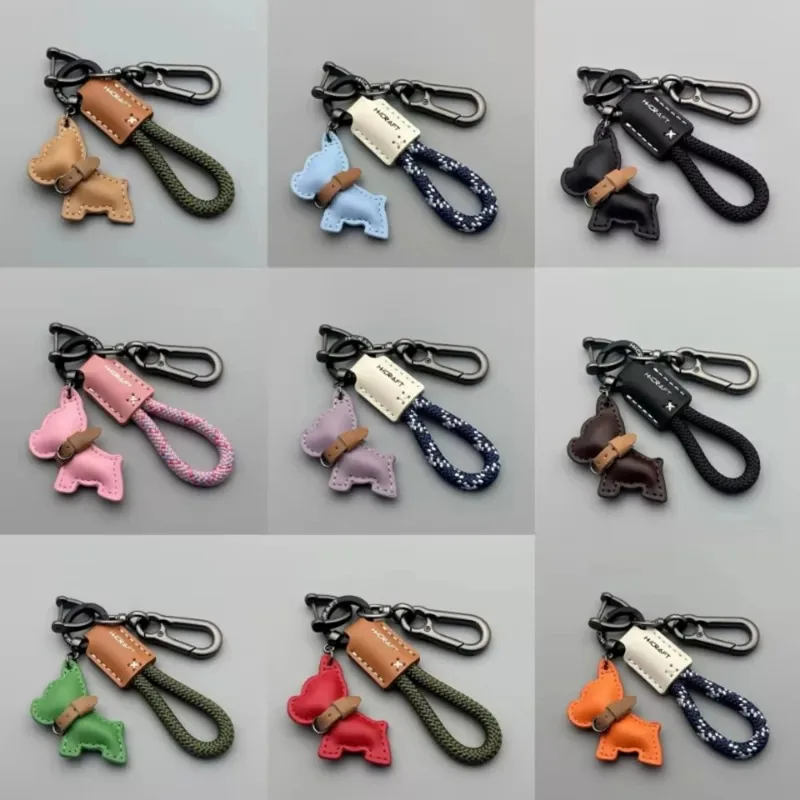 Leather Dog Keychain Braided Rope Key Chain Anti-Loss Strap Key Holder for Men Women Car Key Organizer Accessories