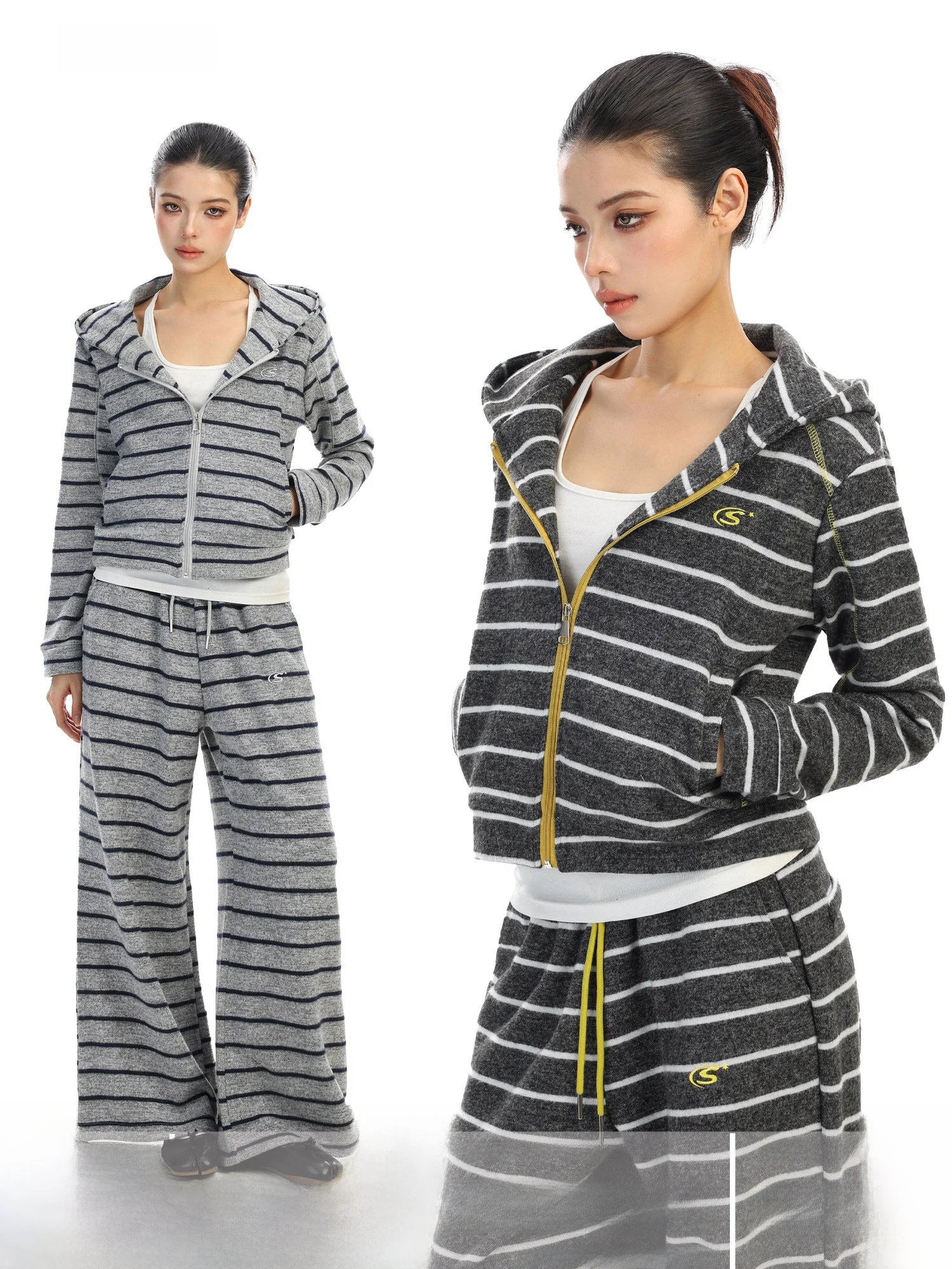 

Spring Casual Stripe Hoodie ort Women's Set with Long Pants Trendy Comfortable Warmth Breathable Faionable Streetwear