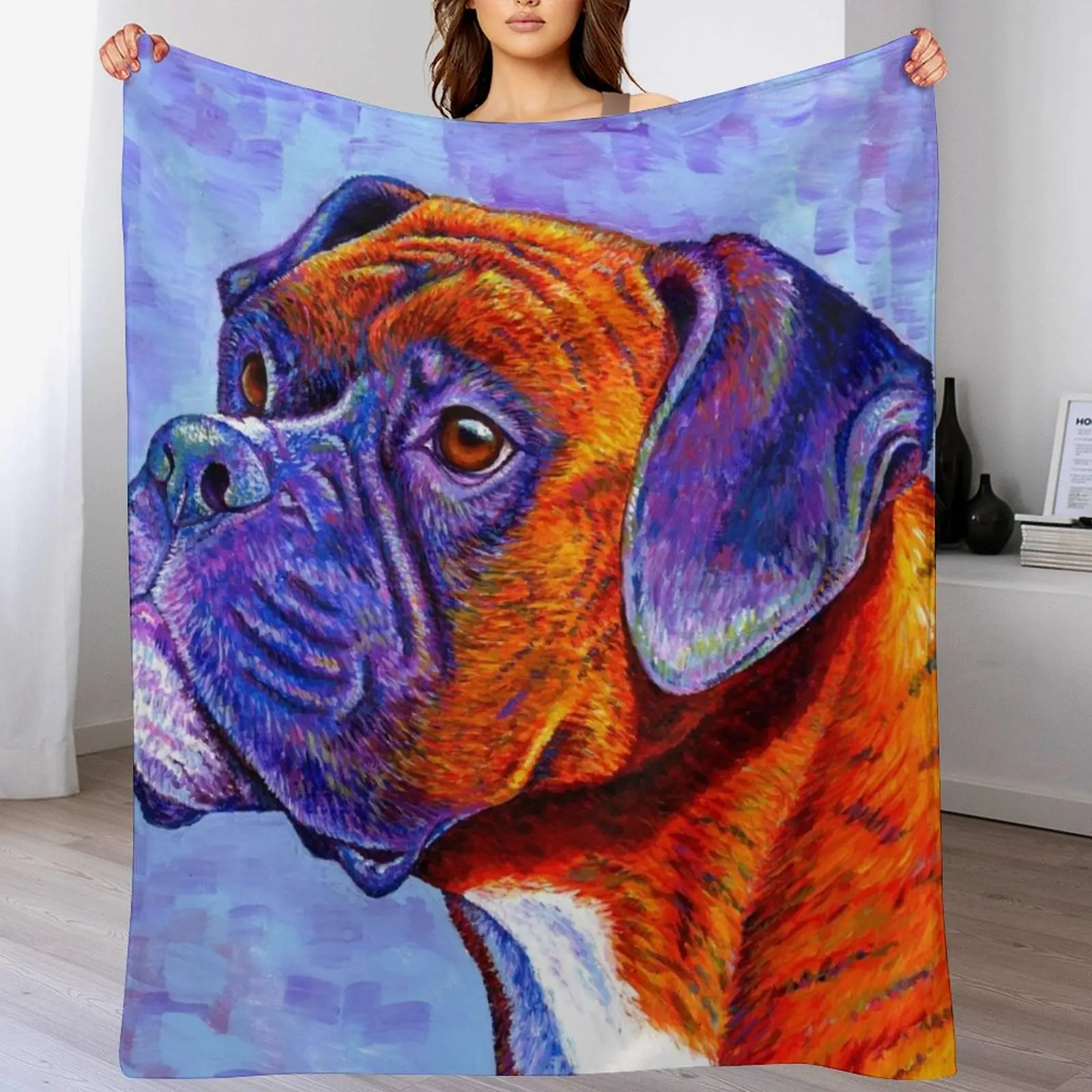 

Devoted Guardian - Colorful Brindle Boxer Dog Throw Blanket Anti Shedding Soft Fuzzy Blanket for Home
