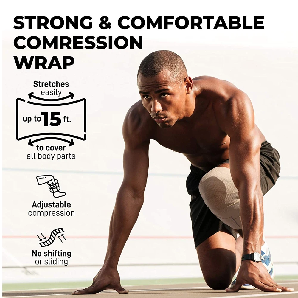 1 Roll Elastic Bandage Wrap Premium Self-Closing Compression Bandage for Wrist, Calf, Ankle, Foot Sprains,Sport Injuries