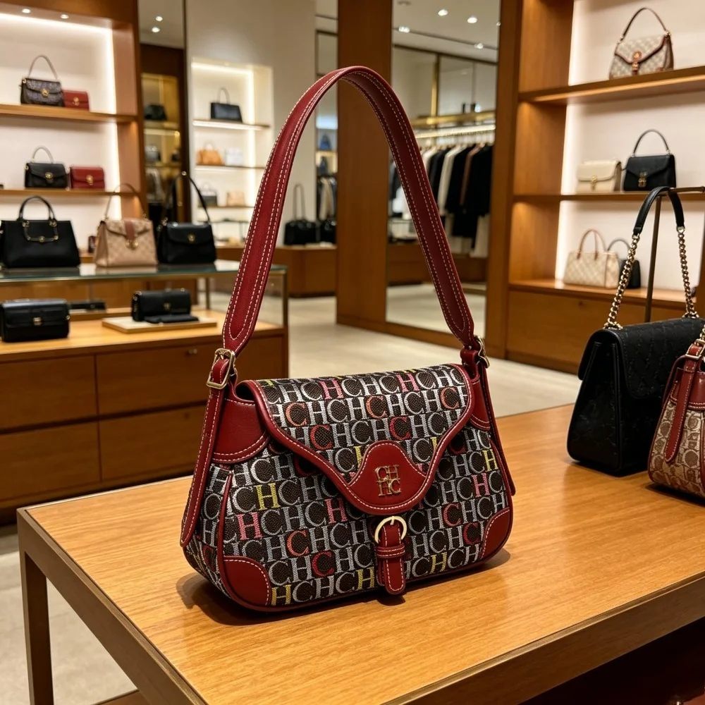 CHHC Women Jacquard Underarm Bag Letter Print Shoulder Crossbody Handbag Purse Work Commuter All Match Casual 2026 New